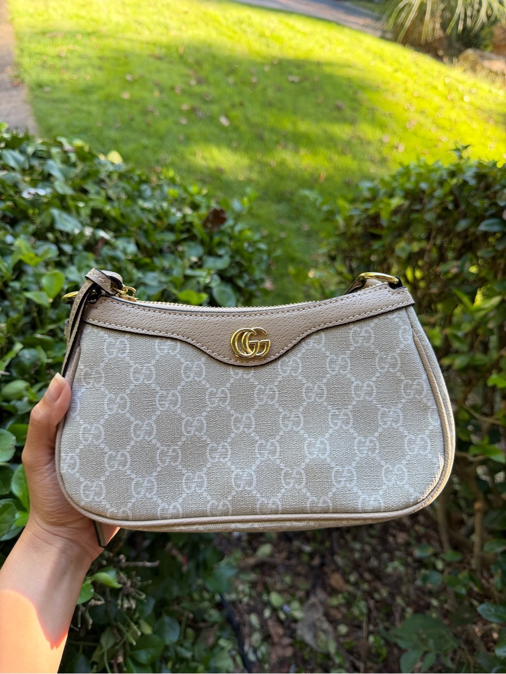 Unlisted Beige and Cream Monogram Shoulder Bag with Gold Hardware